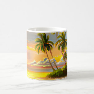 Mug Aquarelle Tropical Palm Trees Beach Peinture