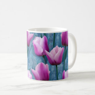 Mug Aquarelle Tulipes roses et stuc bleu