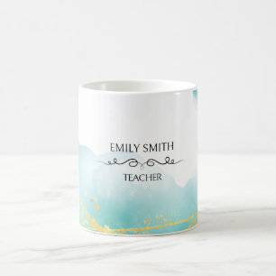Mug Aquarelle turquoise personnalisable abstrait moder