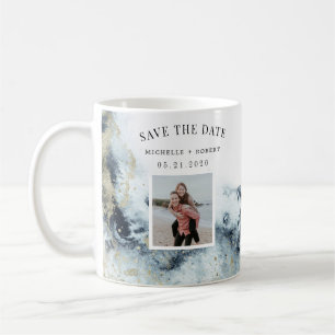 Mug aquarelle vagues côtier enregistrer la photo date