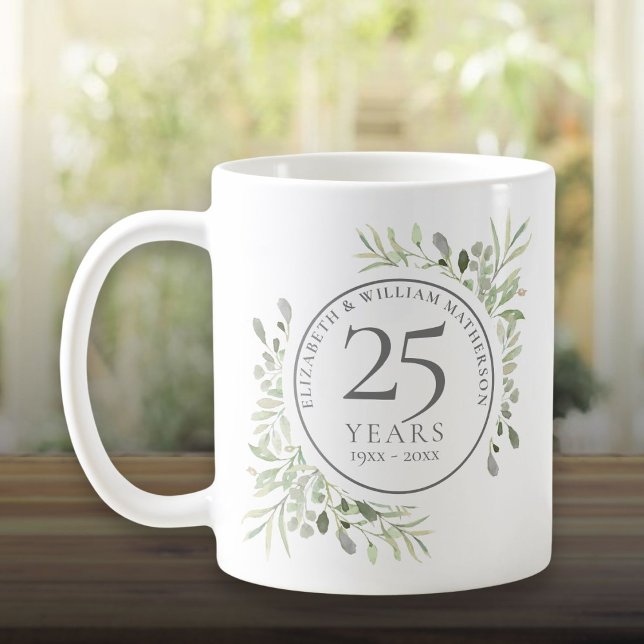 Mug Aquarelle Verdure 25e anniversaire Mariage (Watercolor Greenery 25th Wedding Anniversary Coffee Mug)
