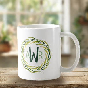 Mug Aquarelle vert cadre Monogramme ID667