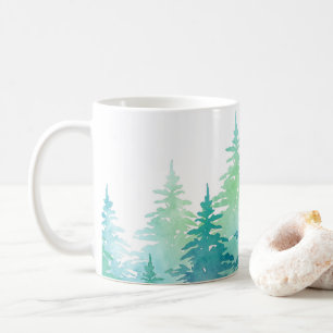 Mug Aquarelle vert turquoise Arbres À feuillage persis