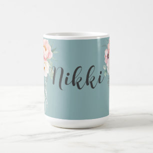 Mug Aquarelle verte Cyan Mint Floral Custom Coffee Mu