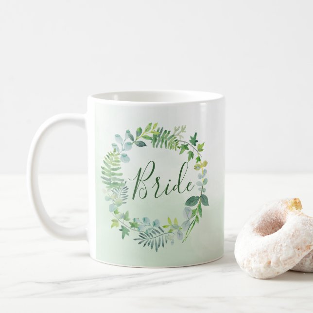 Mug Aquarelle verte mariée de couronnes (Avec donut)