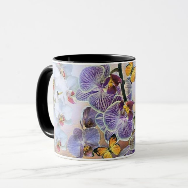 Mug Aquarelle vintage blanc pourpre rose orchidée (Devant gauche)