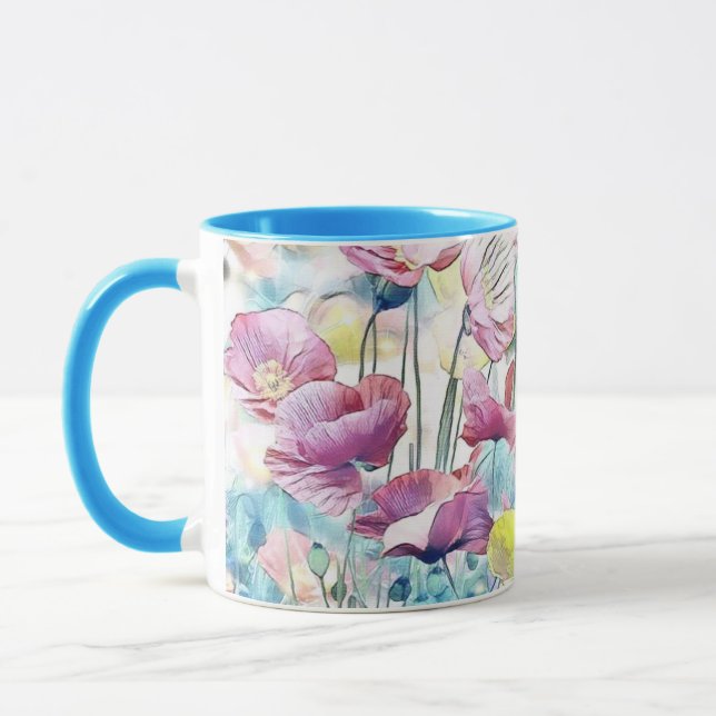 Mug Aquarelle vintage Champ de fleurs de pavot (Gauche)