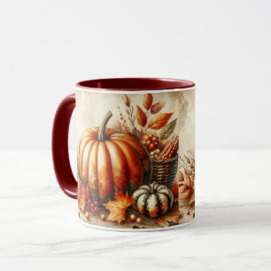 Mug Aquarelle vintage des citrouilles et des feuilles 