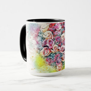 Mug Aquarelle vintage du Coeur Rose coloré