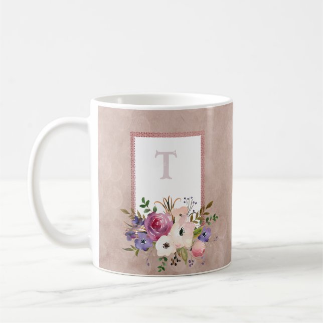 Mug Aquarelle vintage Mauve Florale Initiale 2 (Gauche)