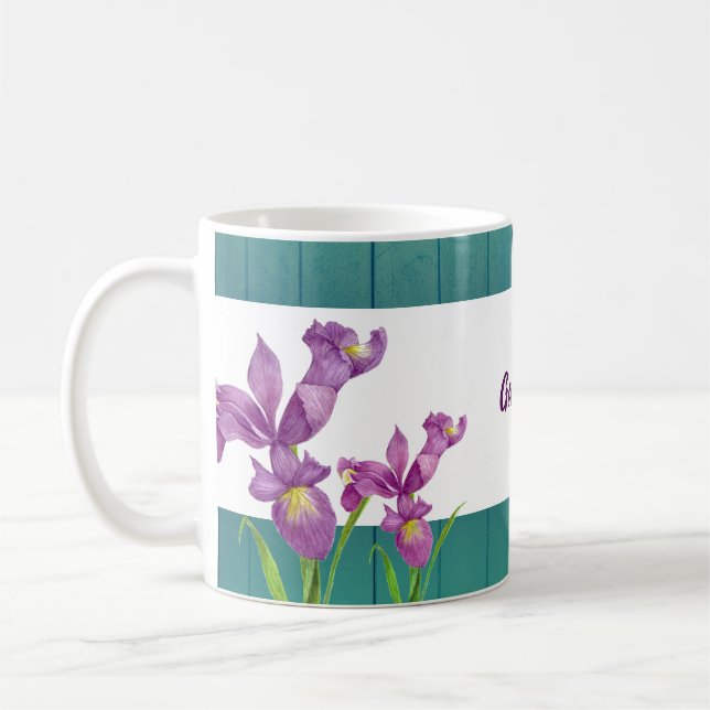 Mug Aquarelle violet Iris Botanique Floral Art (Gauche)
