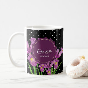 Mug Aquarelle violet Iris noir blanc Pois