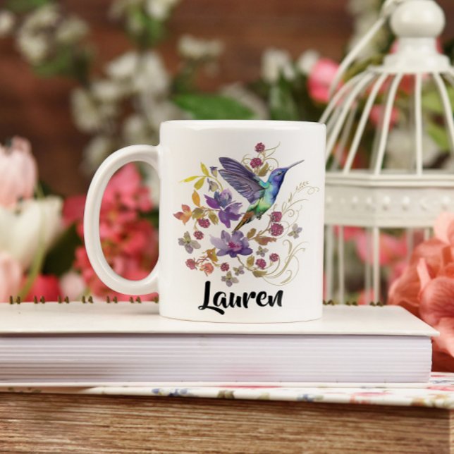 Mug Aquarelle violette et bleue Coiffure florale colib (Créateur téléchargé)