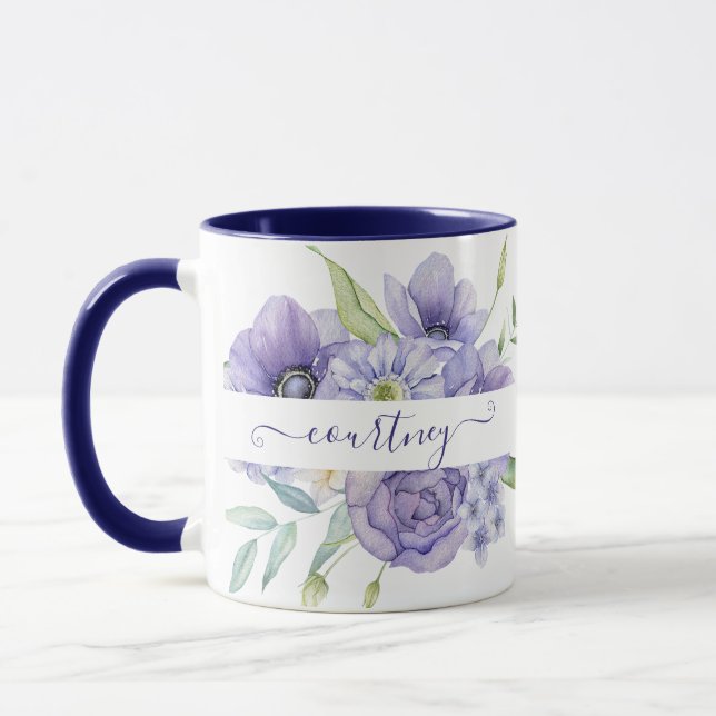 Mug Aquarelle violette florale personnalisée (Gauche)