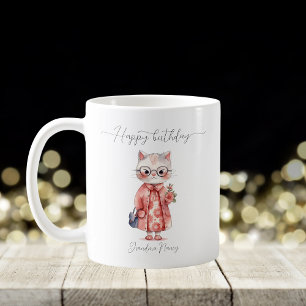 Mug Aquarelle Whimsical Granny Chat Joyeux Anniversair