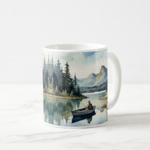 Mug Aquarelle Wilderness Fishing Lake in Boat