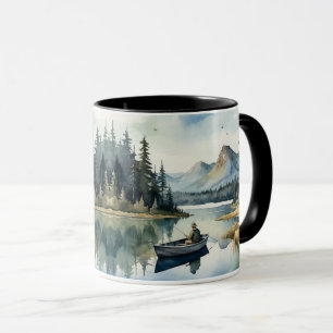 Mug Aquarelle Wilderness Fishing Lake in Boat