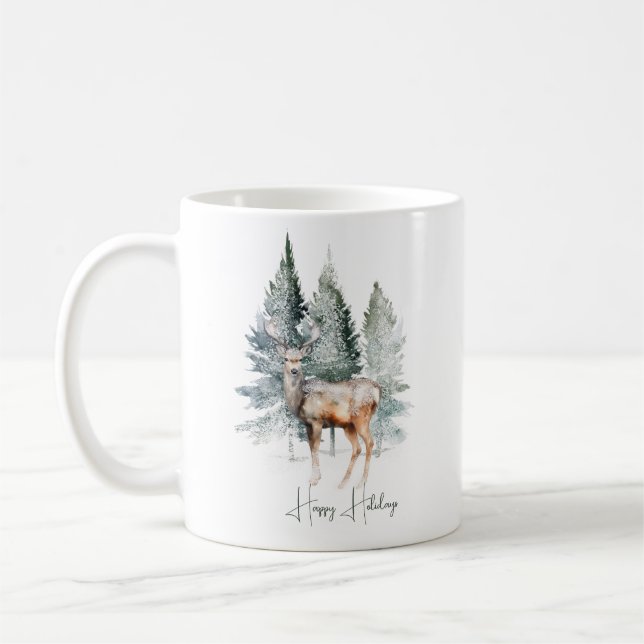 Mug Aquarelle Woodland Deer Forest Vacances (Gauche)