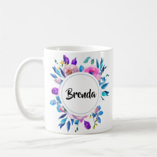 Mug Aquarelles colorées Bouquet Fleurs avec Monogramme