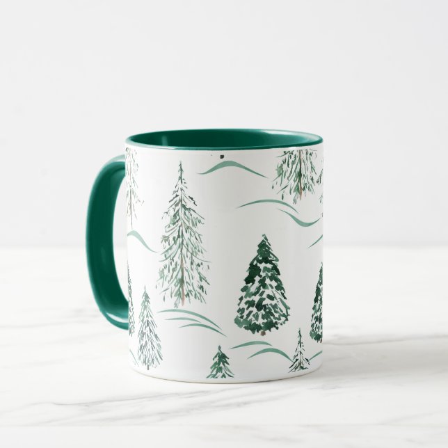 Mug Aquarelles de Noël. Forêt d'hiver. (Devant gauche)