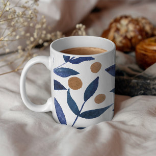 Mug Aquarelles et baies - indigo et beige