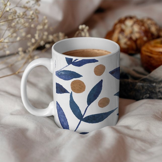 Mug Aquarelles et baies - indigo et beige (Créateur téléchargé)