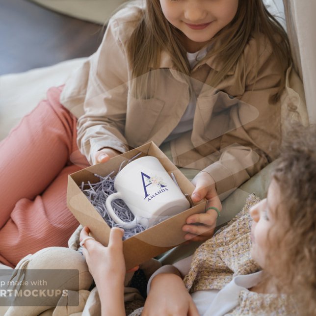 Mug Aquarelles florales rose pâle Bouquet Monogramme (Créateur téléchargé)