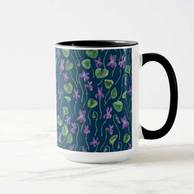 Mug Aquarelles violettes sur fond bleu (Droite)