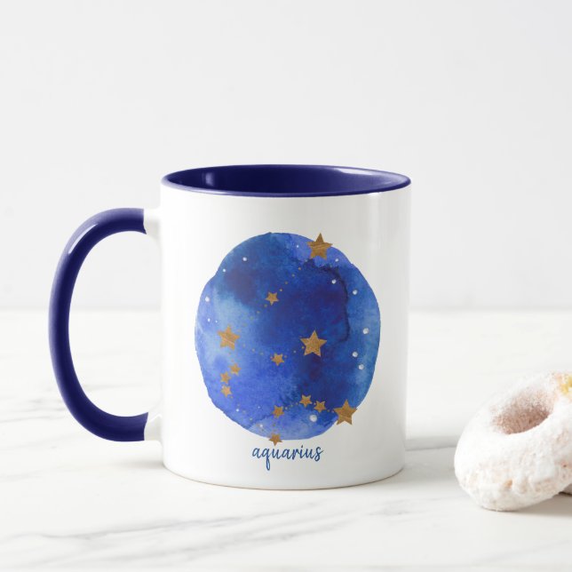 Mug aquarius Aquarelle Nuit Ciel Constellation Zodiac (Avec donut)