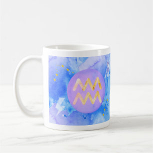 Mug Aquarius Purple Blue Aquarelle Astrologie Zodiac
