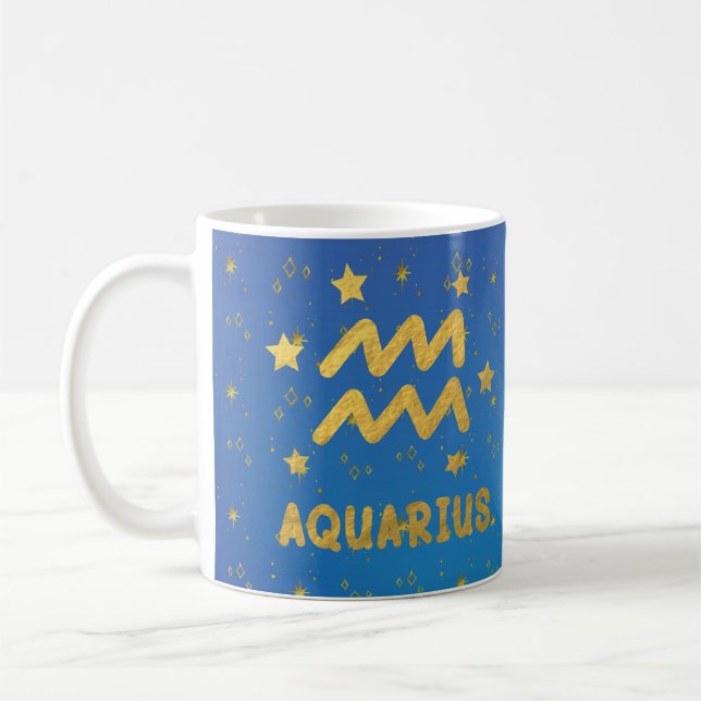 Mug Aquarius Zodiac Musique d'astrologie bleue et or (Gauche)