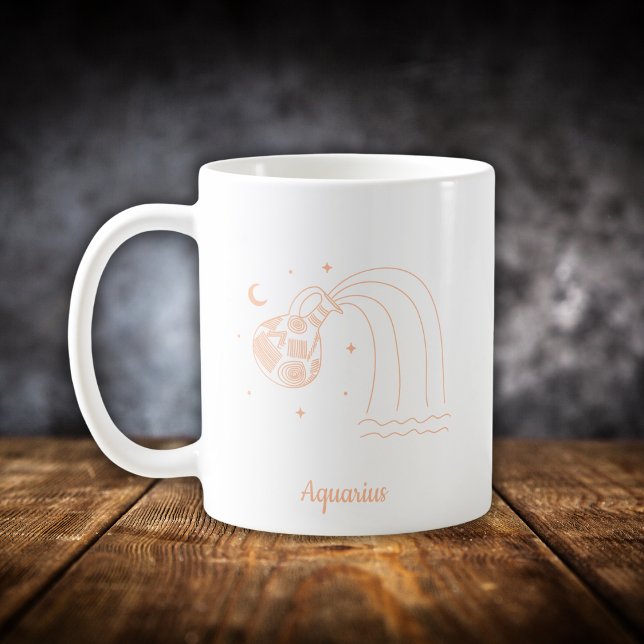 Mug Aquarius Zodiaque Ligne d'Art Blanc Pêche (Créateur téléchargé)