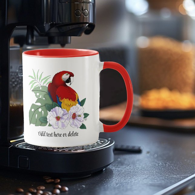 Mug Ara Macao Rouge Perroquet Tropical Hibiscus Floral (Créateur téléchargé)