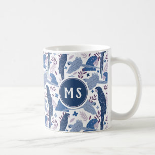 Mug Ara Parrot Blue Tropical Leaf Motif Monogramme