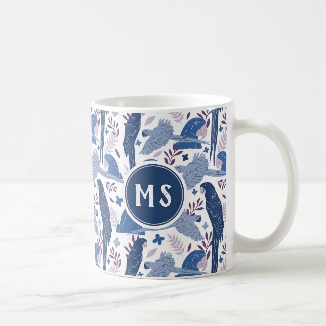 Mug Ara Parrot Blue Tropical Leaf Motif Monogramme (Droite)