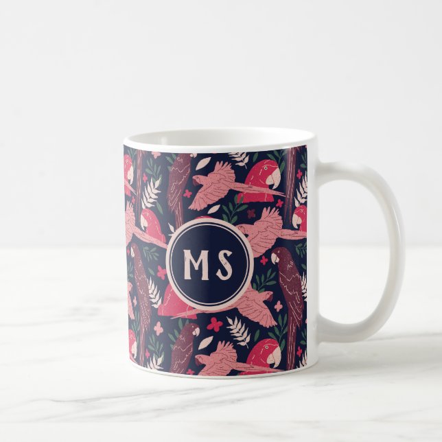 Mug Ara perroquet rouge rose motif feuille tropicale m (Droite)