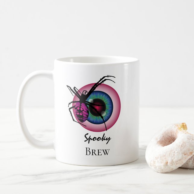 Mug Araignée et balle de sang Texte personnalisé (Avec donut)