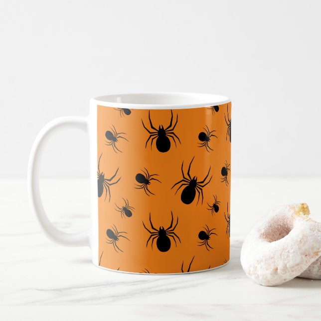 Mug Araignées motif Halloween Noir et Orange (Avec donut)
