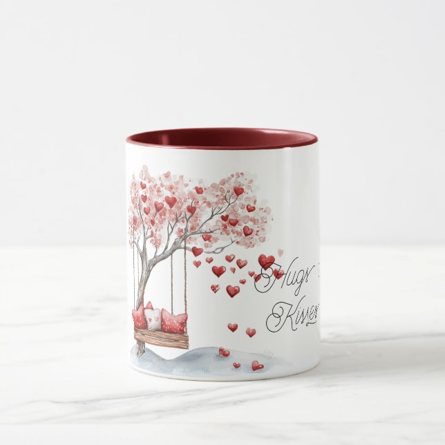 Mug Arbre à coeurs rouges Balançoire Câlins Baisers   (Centre)