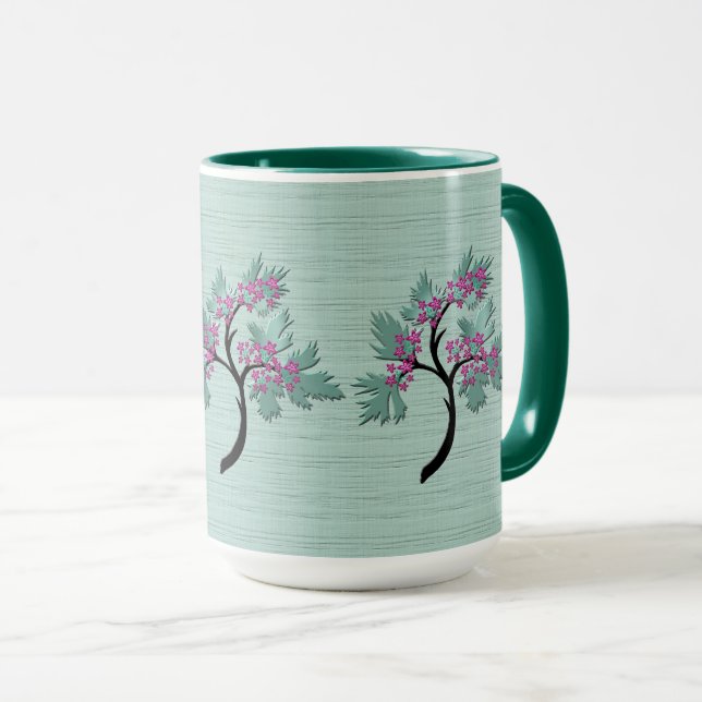 Mug Arbre à fleurs gracieux vert + prune (Devant droit)