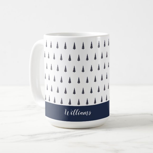 Mug Arbre Abstrait Tartan Monogrammé (Devant gauche)