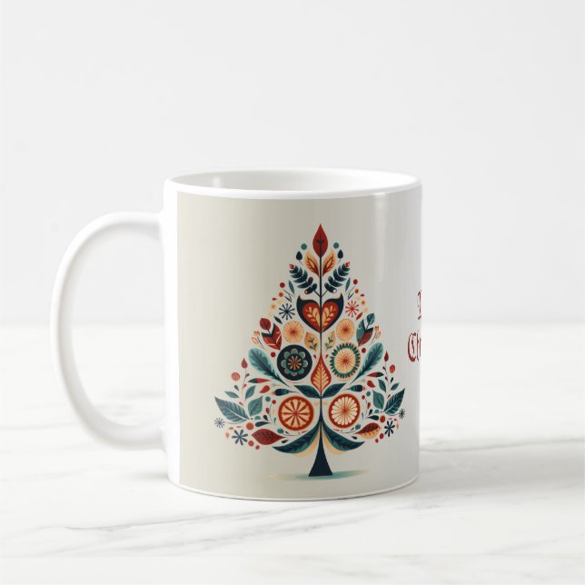 Mug Arbre coloré de Noël Scandinavie Art populaire (Gauche)