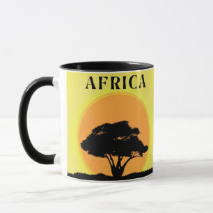 Mug Arbre d'acacia africain contre un coucher de solei