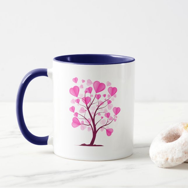 Mug Arbre d'amour Arbre de coeur Pastel rose Aquarelle (Avec donut)