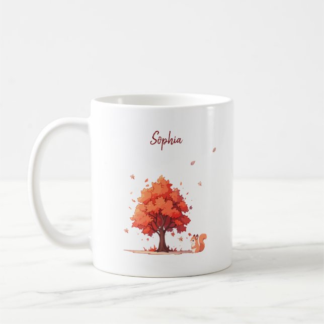 Mug Arbre d'automne et écureuil personnalisés (Gauche)