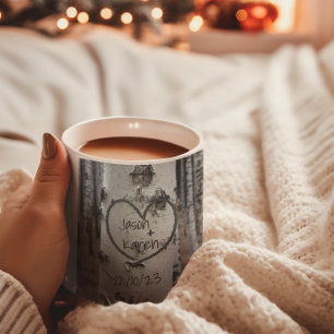 Mug Arbre de bouleau personnalisé cœur sculpté rustiqu