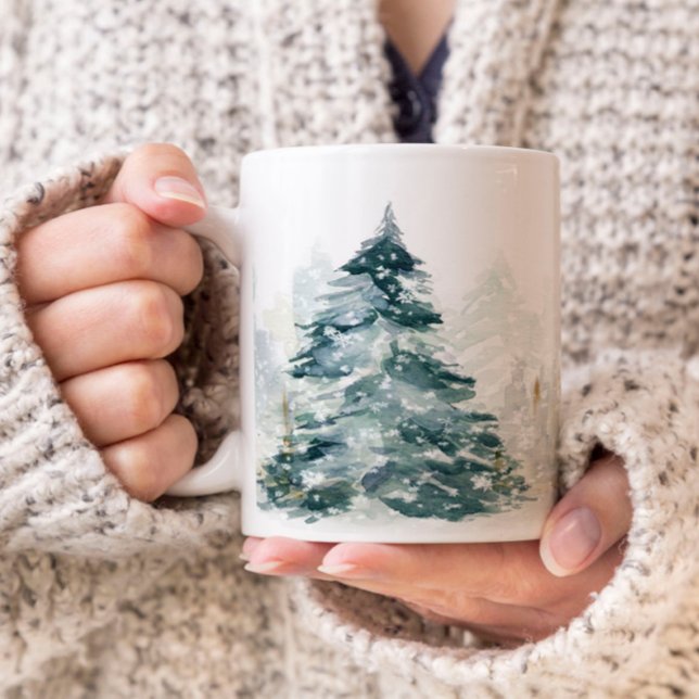 Mug Arbre de la forêt hivernale à l'aquarelle (Créateur téléchargé)