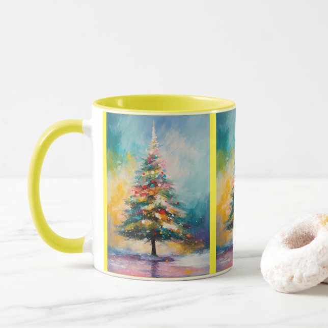 Mug Arbre de Noël Abstrait rayé Pastel (Avec donut)