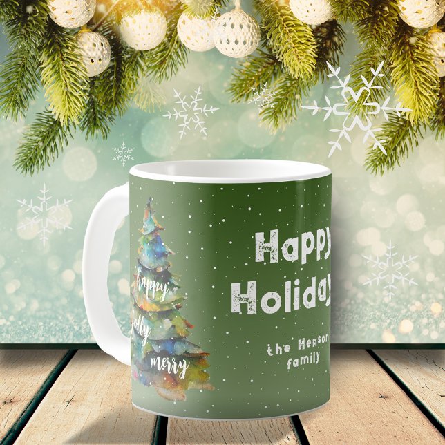 Mug Arbre de Noël Aquarelle Joyeux Jolly Joyeux Famill (Créateur téléchargé)