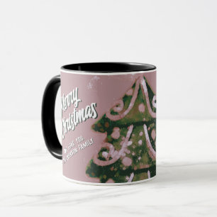 Mug Arbre de Noël Artisan rose Joyeux Script famille